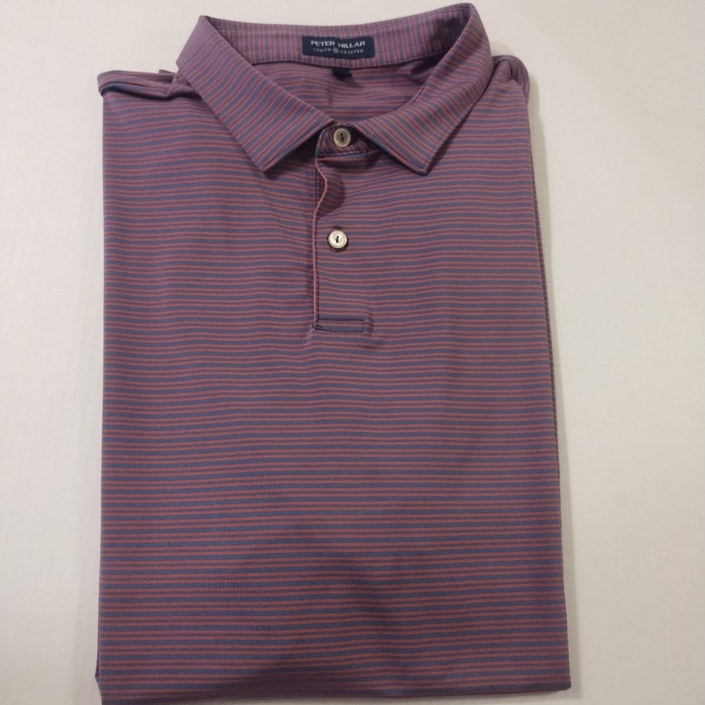 Peter Millar Men's Polo in Purple and Pink Stripes XL